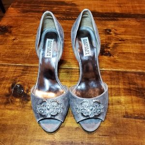 Badgley Mischka Silver Heel rhinestone jewel 9